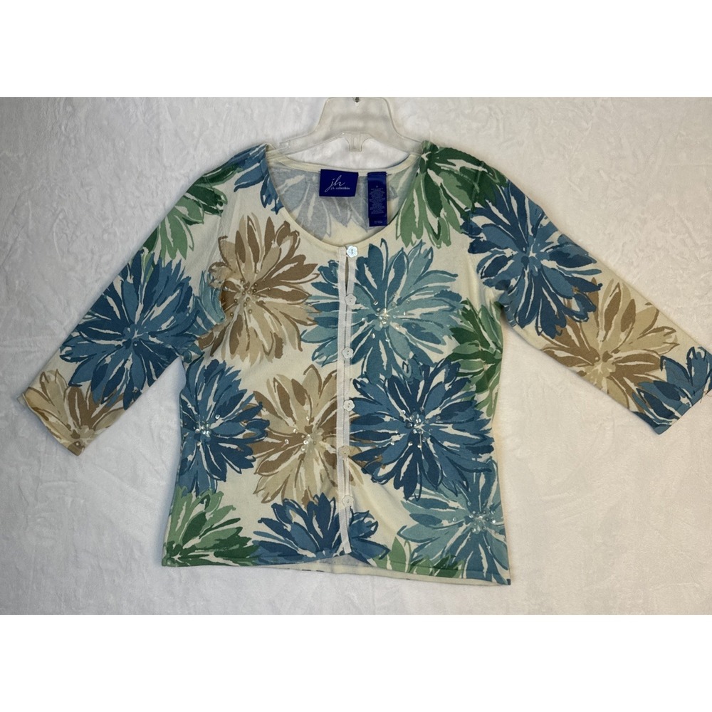 JH Collectibles Womens Floral Sequin Cardigan Sweater Multicolor Size M